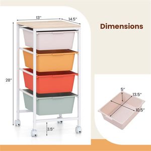 Carrello portaoggetti mobile a 4 cassetti Macaron con piano in legno MDF, organizer multiuso - Product Image 3