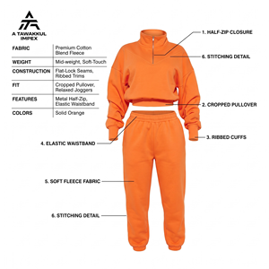 Sudadera Corta Naranja de Manga Larga con Media Cremallera para Mujer, Ajuste Holgado, Color Sólido, Top Casual de Chándal para Otoño - Product Image 4