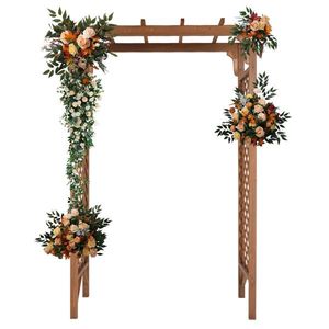 Arche de jardin en bois brun foncé à toit plat, magnifique et pratique, 152*60*215cm, avec treillis et portails - Product Image 4