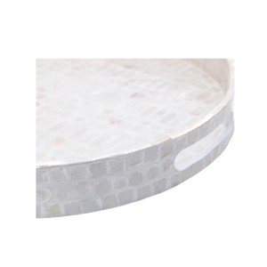 Plateau rond en mosaïque de nacre, fait main, décoration de table en coquillages - Product Image 2