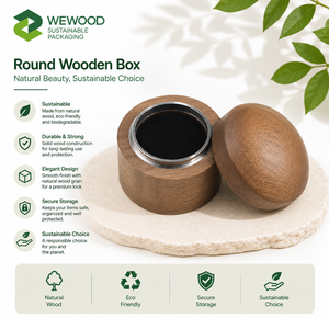 WEWOOD OEM Luxury Round Walnut Wooden Magnetic Closure Engraved Engagement <b>Ring</b> <b>Box</b> with Soft Velvet Lining - Product Image 1