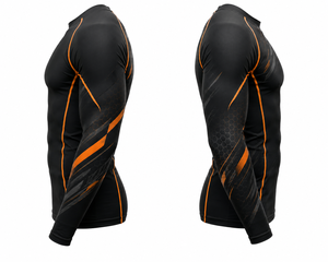 SHH Industries Premium Custom <b>Men's</b> Black Orange MMA BJJ Rash Guard Long Sleeve <b>Compression</b> <b>Shirt</b> Gym Fitness Sportswear OEM - Product Image 5