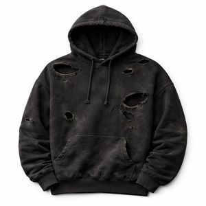 Hoodie d'hiver surdimensionné personnalisé, effet vieilli, déchiré, lavage vintage, pull streetwear en molleton épais, logo personnalisé, couleur OEM ODM - Product Image 6