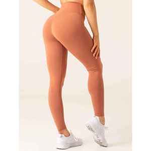 High Waist Full Length Solid <b>Brown</b> <b>Leggings</b> Seamless Knitted Stretch Breathable Sporty Women's Activewear - Product Image 4