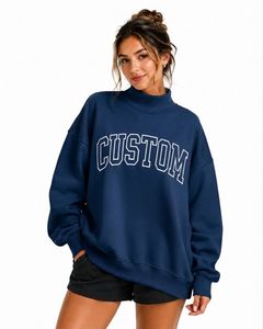 Sweat-shirt surdimensionné pour femme de qualité supérieure, couleur bleu marine, col montant, coupe classique, impression par transfert thermique, entièrement personnalisable avec lettres - Product Image 1