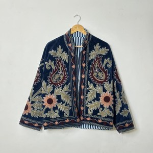 Indian Artwork Treasures Handcrafted Suzani Velvet <b>Jacket</b> Ethnic Embroidered Outerwear Winter Coat Boho And <b>Hippie</b> Style Blazer - Product Image 1