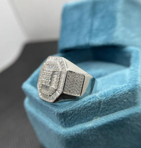 <b>Mens</b> Iced Out Moissanite Diamond Rhodium Plated Sterling <b>Silver</b> Baguette Cut Hip Hop Engagement <b>Ring</b> Luxury Wedding Band Gift - Product Image 3
