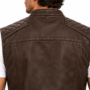 <b>Men</b> <b>Leather</b> Vest <b>Waistcoat</b> Solid Autumn Sleeveless Mandarin Collar Zipper Front Letter Print Moto Style Outerwear <b>Leather</b> Vest - Product Image 5