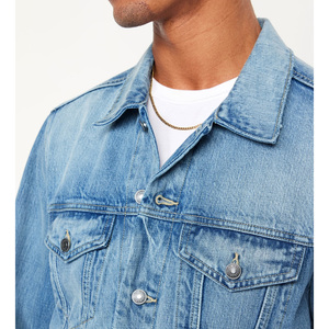 MANWA Veste en jean bleu délavé 100 % coton écologique pour homme, col rabattu, simple boutonnage, manches longues, décontractée pour l'automne - Product Image 5