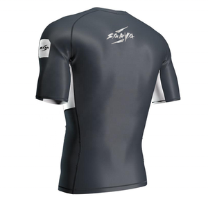 T-shirt de compression Rash Guard pour homme, manches longues et courtes, noir, bleu marine, panneaux latéraux blancs, haut de performance pour l'entraînement sportif et la gym - Product Image 3