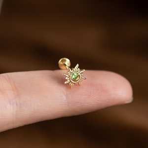 Tsavorite Gemstone Flat <b>Back</b> <b>Earrings</b> 925 Sterling Silver 14K Gold Plated Cartilage Piercing Jewelry - Product Image 2