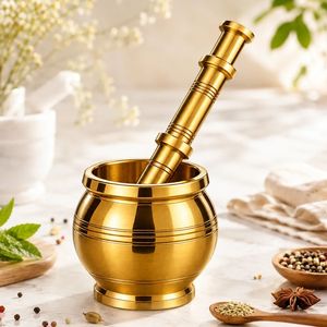 Ensemble mortier et pilon en cuivre pur sculpté à la main, moulin à épices traditionnel pour herbes, fruits secs, usage ayurvédique en cuisine - Product Image 3