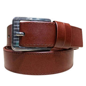 High Quality Cow Leather Men's <b>Belt</b> Copper Square Pin Buckle Double Stitching Braided 35mm Fine Texture Casual Daily Wear - Product Image 3