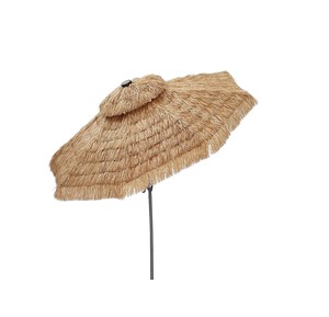 Parasol en feuilles de palmier tropicales avec mât en bambou rustique - Parasol Tiki commercial avec base lourde pour terrasse - Product Image 1