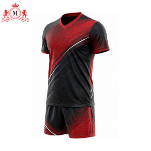 ชุดเสื้อฟุตบอลสีแดงดำสำหรับผู้ชาย พร้อมกางเกงขาสั้น ผ้าโพลีเอสเตอร์ระบายอากาศ ชุดยูนิฟอร์มฟุตบอลสำหรับผู้ใหญ่ - Product Image 6