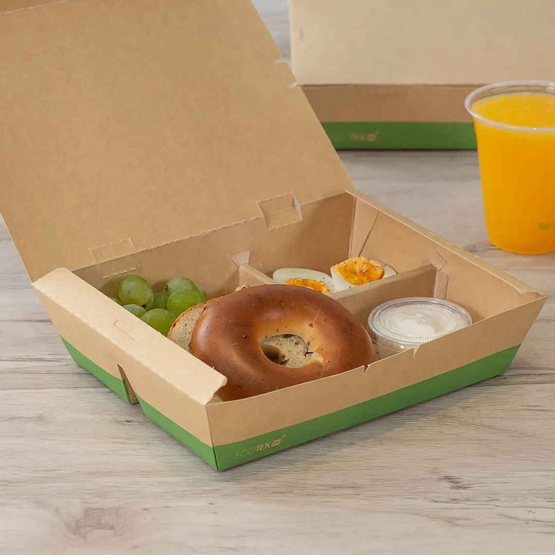 Kraft papier Food Box Take Away Verpackungs boxen mit Fach Custom Printed kommt mit einem Tear Design