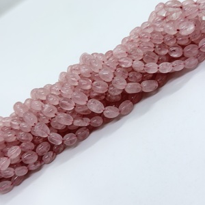 Cuentas de Cuarzo Rosa Natural, Hechas a Mano, Forma Ovalada, Lisas, para Joyería, 16 Pulgadas, Venta al Por Mayor Disponible - Product Image 3