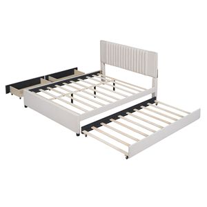 Letto matrimoniale classico imbottito beige con 2 cassetti e 1 letto estraibile singolo XL - Product Image 5