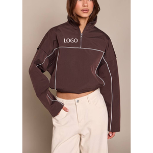Chaqueta cortavientos OEM personalizada con cremallera de un cuarto, tipo racer, de softshell, para invierno, para adultos, de corte holgado, para mujer, estilo bomber, para correr, ropa deportiva. - Product Image 3