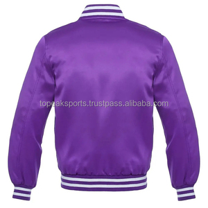 Blouson bomber en satin violet, blouson universitaire, col et poignets côtelés, blouson d'équipe personnalisé, vestes de mode streetwear unisexe - Product Image 2