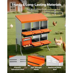 Nichoirs à poules orange 6 compartiments en acier galvanisé et plastique haute résistance, collecte facile des œufs, cages à animaux à roulettes - Product Image 3