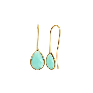 ต่างหูทรงหยดน้ำอะควา คาลเซโดนี เงินแท้ 925 |   เครื่องประดับรูปหยดน้ำทำมือแบบฝังขอบสำหรับผู้หญิง - Product Image 1