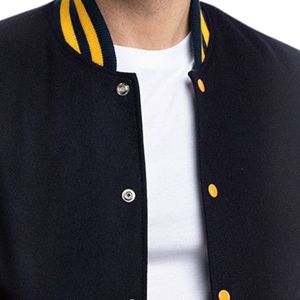 Veste universitaire américaine pour homme, manches en laine/viscose, fermeture éclair, devant patchwork, style bomber baseball, doublure matelassée - Product Image 5