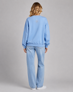 Sudadera Oversize Azul Claro con Pedrería y Estampado de Cisne con Lentejuelas para Mujer, Hombros Caídos, Cuello Redondo, 100% Algodón Tejido, Otoño - Product Image 2
