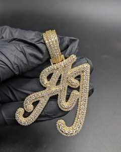 Colgante Personalizado con Letra AJ, Plata de Ley 925, Moissanita VVS, Corte Brillante Redondo, Microincrustaciones, Estilo Hip Hop, Unisex, Uso Diario - Product Image 5