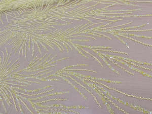 Tela de Encaje con Cuentas Amarillas de Lujo, Bordado a Mano con Lentejuelas y Perlas, Tul de Malla para Vestidos de Noche y de Novia de Alta Gama - Product Image 3