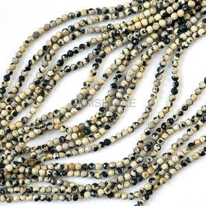 Cuentas redondas microfacetadas de jaspe dalmático natural de 2 mm, cuentas de jaspe para la fabricación de joyas, venta al por mayor, cuentas sueltas facetadas con corte de diamante. - Product Image 4