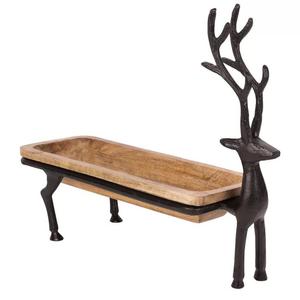 Plateau de service en bois avec support en forme de renne en bronze, plateaux décoratifs pour la table, décoration de Noël, dernier design - Product Image 1