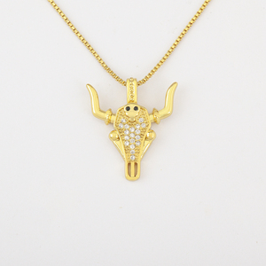 Collar con Colgante de Cabeza de <span class=keywords><strong>Manta</strong></span> Rayo Chapado en Oro QIKU Jewelry, Cadena de Eslabones Casual Estilo Hiphop de Moda con Circonita Cúbica y Regalo - Product Image 4