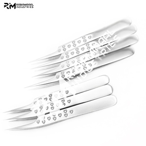 Pince à épiler RMI en acier inoxydable brillant dentelé pour extensions de cils, pointe cœur, antistatique, précision, volume russe - Product Image 4