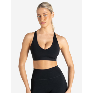Sujetador deportivo negro con logo personalizado, talla grande, ajustable por delante y con abertura en la espalda, liso, de alta elasticidad para fitness de mujer adulta - Product Image 2