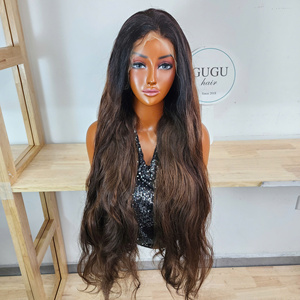Perruques en cheveux humains vierges vietnamiens ondulés, 30 pouces, noir naturel, avec dentelle frontale transparente HD, sans colle, double épaisseur - Product Image 5