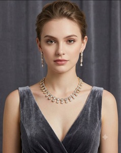 Parure Collier Ras-du-Cou et Boucles d'Oreilles Longues Pendantes en Pierre AD Taille Baguette Scintillante – Bijoux Élégants pour Mariage et Réception – Mode Féminine - Product Image 4
