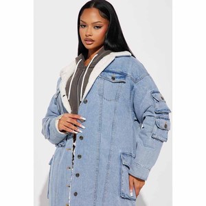 Chaquetas de Mezclilla Tejidas Ecológicas y Transpirables para Mujer, Abrigo Largo de Jean Reversible, 100% Algodón, 340g, Manga Larga - Product Image 3