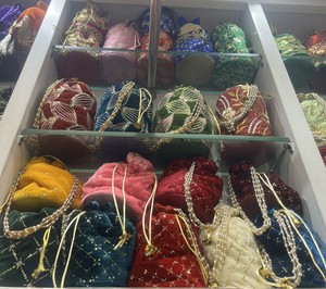 Hand Embroidered Velvet Potli Bags with Pearl Handle Luxury Drawstring Wedding Gift Pouch for Jewelry & Return Gifts - Product Image 3