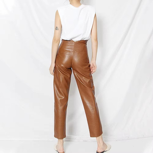 Pantalones de cuero sintético para mujer, estilo pull-on, cintura alta, suaves y elásticos, de PU, a la moda, casuales, para uso diario, OEM, ODM, venta al por mayor personalizada - Product Image 2