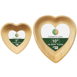 Set per San Valentino - Piatti Usa e Getta a Forma di Cuore in Foglia di Palma Naturale da 6 e 10 Pollici - Product Image 1