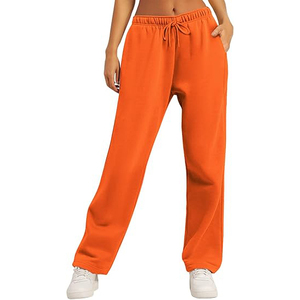 Pantalon de jogging ample pour femme, taille basse, avec cordon de serrage, en molleton uni, coupe décontractée, ourlet ouvert - Product Image 1
