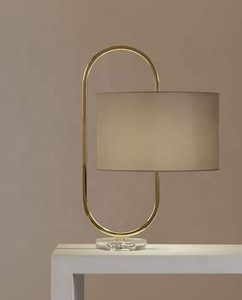 Orbit Halo Metal Table Lamp with Oval Frame Linen <b>Drum</b> <b>Shade</b> Gold Finish Acrylic Base Elegant Ambient <b>Lighting</b> - Product Image 2