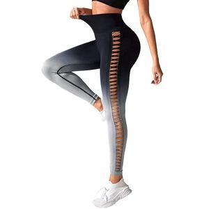 Leggings de yoga taille haute pour femmes, couleur dégradée, ajourés, longueur intégrale, sans couture, extensibles dans les quatre sens, pantalon de fitness - Product Image 1