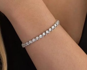 Luxury Wave Design Moissanite Tennis Bracelet <b>Iced</b> <b>Out</b> Hip Hop Jewellery White Gold Diamond Look Wrist <b>Chain</b> - Product Image 1
