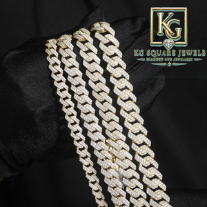 Collar de Cadena Cubana con Moissanita, Plata Sólida 925 Bañada en Oro Blanco, Engaste de Puntas, Cadena Redonda Brillante - Product Image 1