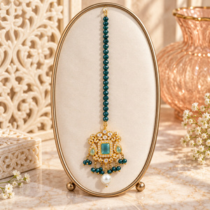 Venta al por Mayor de Joyería para el Cabello de Novia con Perlas y Maang Tikka Verde Mar, Fabricante Personalizado al por Mayor - Product Image 1