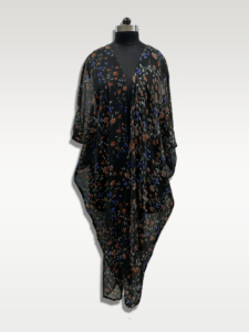 Floral Print Chiffon Maxi <b>Dress</b> V-Neck Batwing Sleeve Asymmetrical Hem <b>Loose</b> Boho Style Summer Casual <b>Dress</b> - Product Image 1