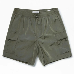 Men's Solid <b>Black</b> Color Geometric Pattern <b>Cargo</b> <b>Shorts</b> Mid Elastic Waist Quick Dry 340g Casual Style with Pockets - Product Image 6