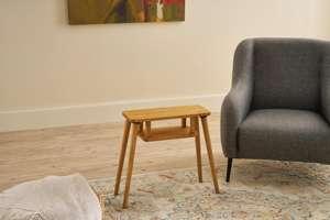 Nouvelle arrivée, table d'appoint moderne en bois massif, table d'appoint à deux niveaux avec étagère de rangement, meubles pour salon et chambre à coucher - Product Image 2